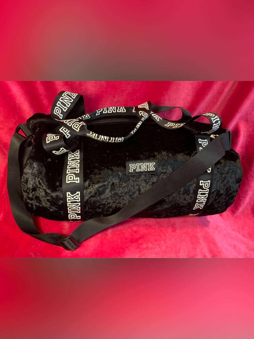 Vintage Victoriaâs Secret PINK Black Crushed Velvet Weekender Duffel Bag
